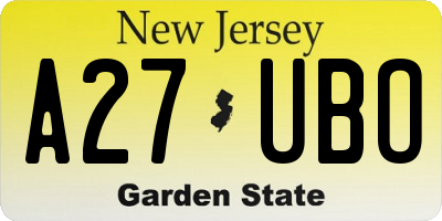 NJ license plate A27UBO