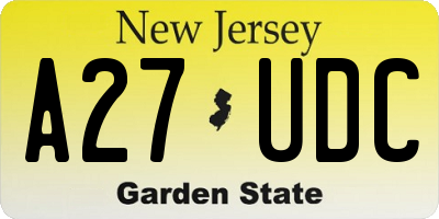 NJ license plate A27UDC