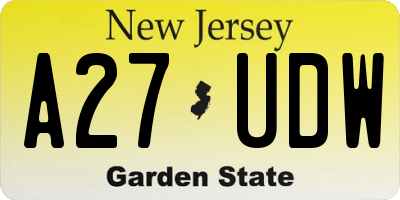 NJ license plate A27UDW