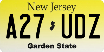 NJ license plate A27UDZ