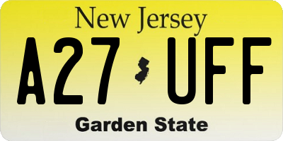 NJ license plate A27UFF