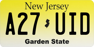 NJ license plate A27UID