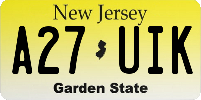 NJ license plate A27UIK