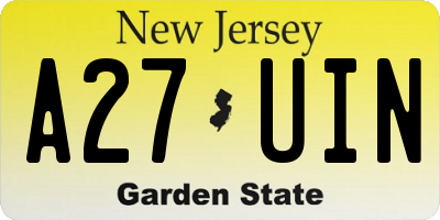 NJ license plate A27UIN