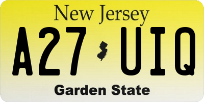 NJ license plate A27UIQ