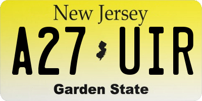 NJ license plate A27UIR
