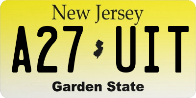 NJ license plate A27UIT