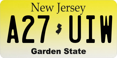 NJ license plate A27UIW