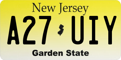 NJ license plate A27UIY