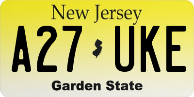 NJ license plate A27UKE