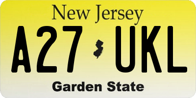 NJ license plate A27UKL