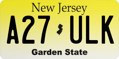 NJ license plate A27ULK