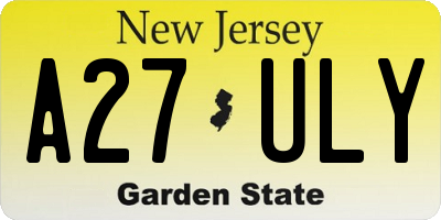 NJ license plate A27ULY