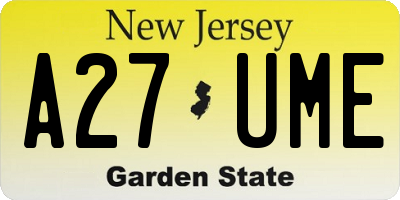 NJ license plate A27UME