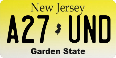 NJ license plate A27UND