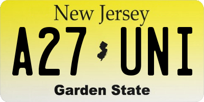 NJ license plate A27UNI