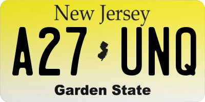 NJ license plate A27UNQ