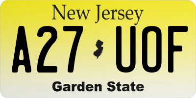 NJ license plate A27UOF