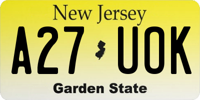 NJ license plate A27UOK