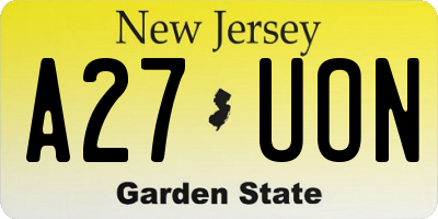 NJ license plate A27UON