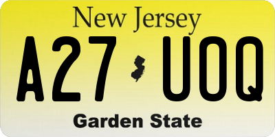 NJ license plate A27UOQ