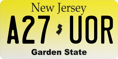 NJ license plate A27UOR