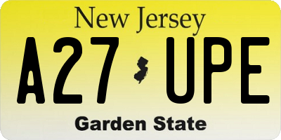 NJ license plate A27UPE