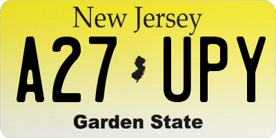 NJ license plate A27UPY