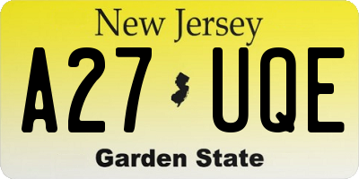 NJ license plate A27UQE