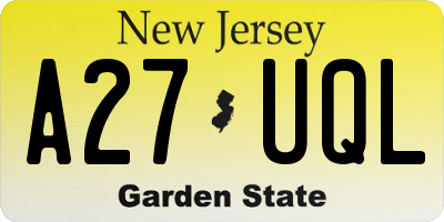 NJ license plate A27UQL
