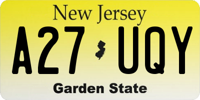 NJ license plate A27UQY
