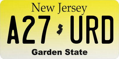 NJ license plate A27URD