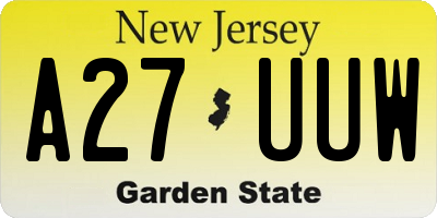 NJ license plate A27UUW