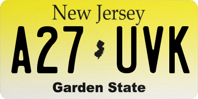 NJ license plate A27UVK