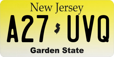 NJ license plate A27UVQ