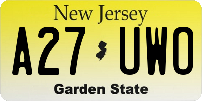 NJ license plate A27UWO
