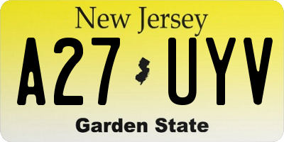 NJ license plate A27UYV