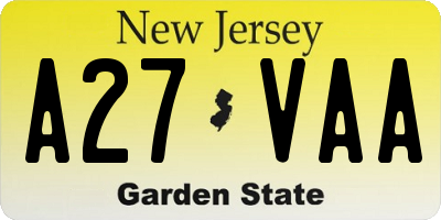 NJ license plate A27VAA