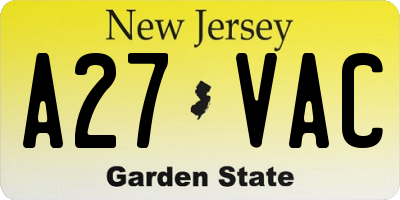 NJ license plate A27VAC
