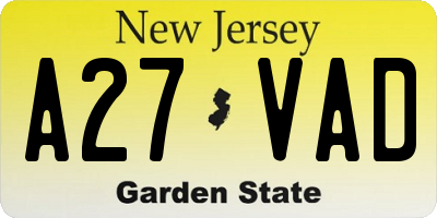 NJ license plate A27VAD