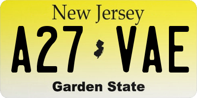 NJ license plate A27VAE