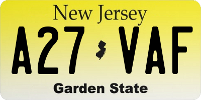 NJ license plate A27VAF