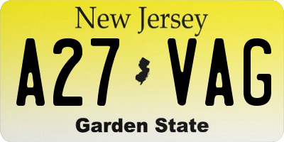NJ license plate A27VAG