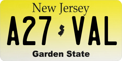 NJ license plate A27VAL