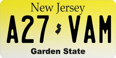 NJ license plate A27VAM