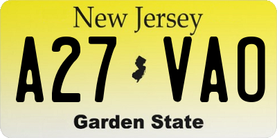NJ license plate A27VAO