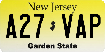 NJ license plate A27VAP