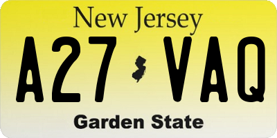 NJ license plate A27VAQ