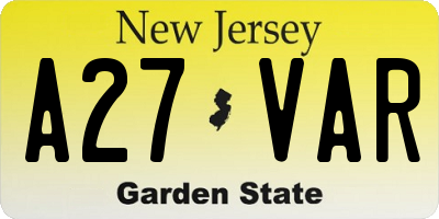 NJ license plate A27VAR