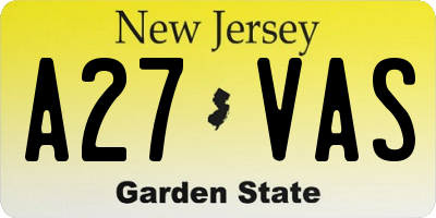 NJ license plate A27VAS
